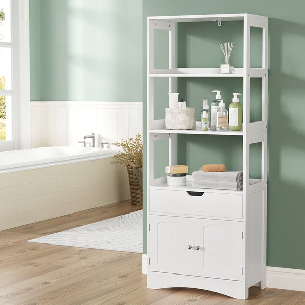 Artiss Bathroom Floor Storage Cabinet With 2 Drawers 3 Open Shelves Doors White Bathroom Storage & Organisers