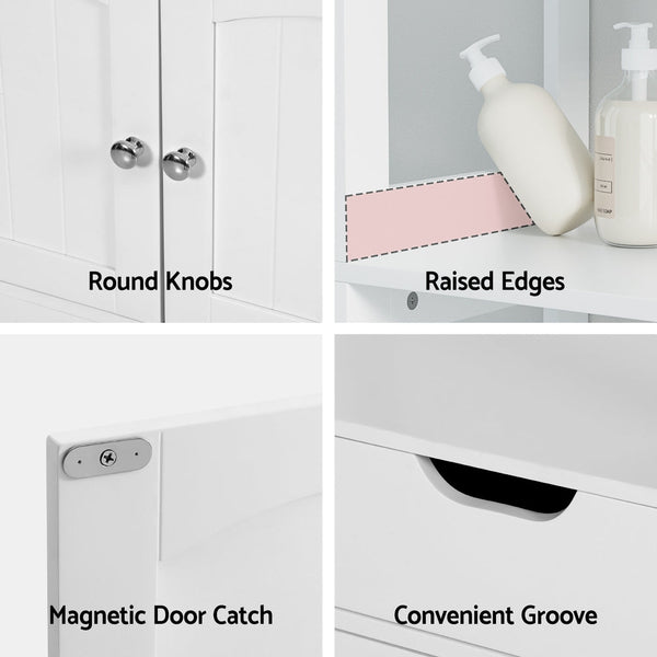 Artiss Bathroom Floor Storage Cabinet With 2 Drawers 3 Open Shelves Doors White Bathroom Storage & Organisers
