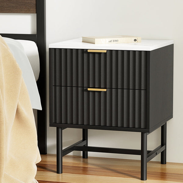 Artiss Bedside Table 2 Drawers Black Bedside Tables