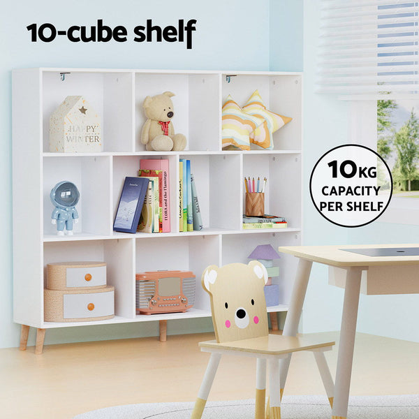 Bookshelves Artiss Bookshelf 3 Tiers 10 Cubes Cora White