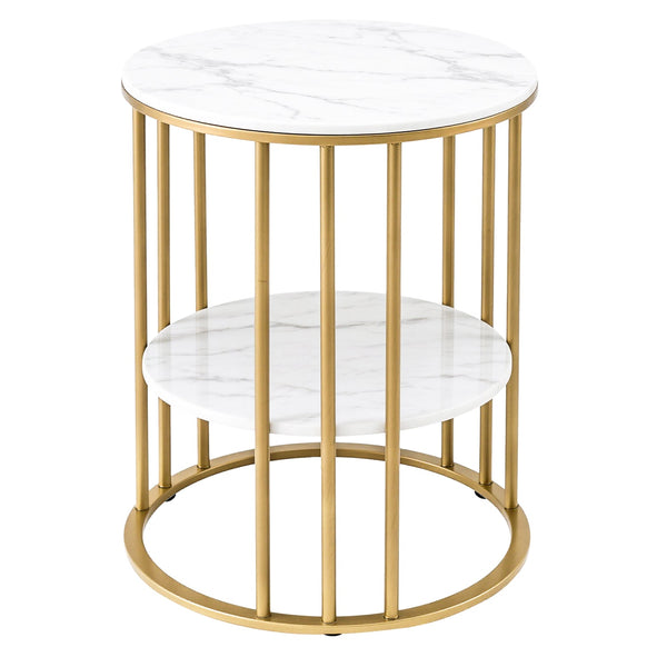 Artiss Coffee Table 2 Tier Round Marble Effect White&Gold Coffee Tables