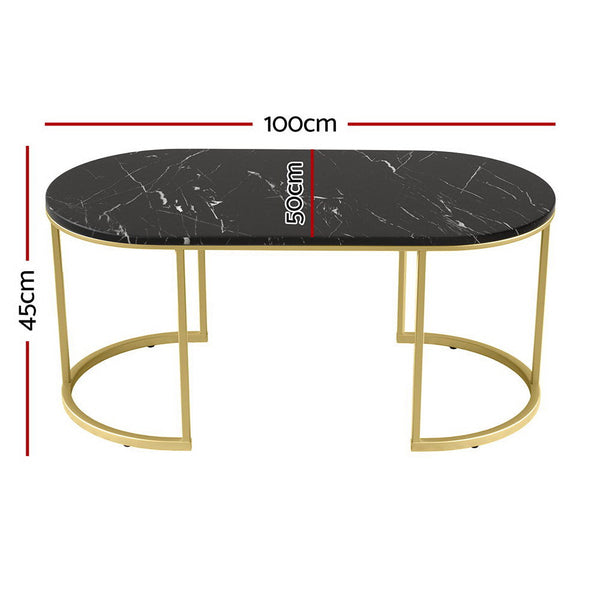 Artiss Coffee Table Marble Effect Black Coffee Tables
