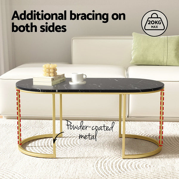 Artiss Coffee Table Marble Effect Black Coffee Tables
