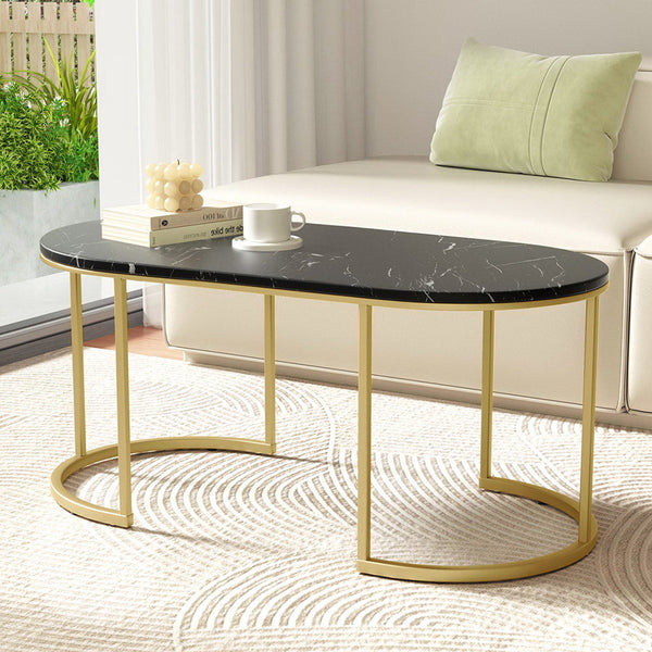 Artiss Coffee Table Marble Effect Black Coffee Tables