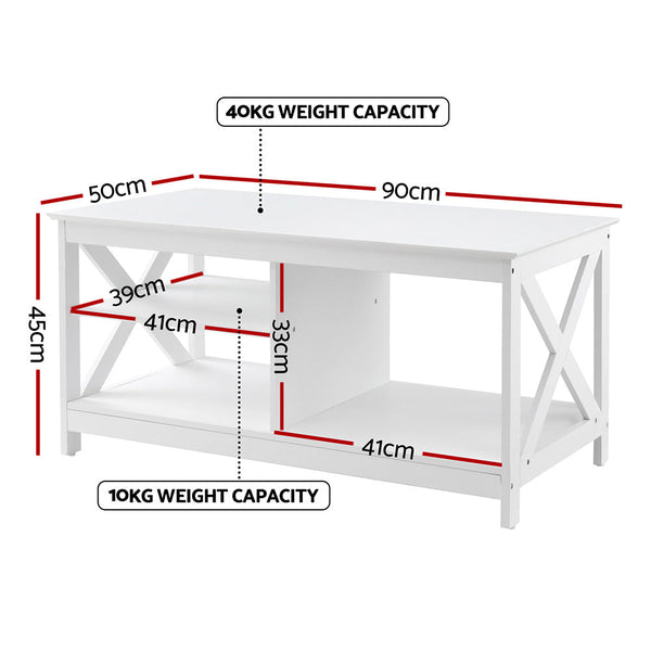 Artiss Coffee Table Storage Shelf White Coffee Tables