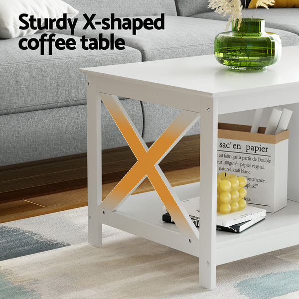 Artiss Coffee Table Storage Shelf White Coffee Tables