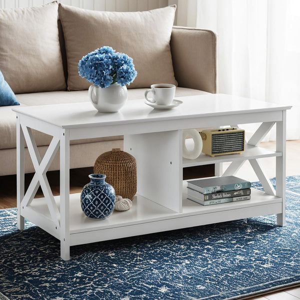 Artiss Coffee Table Storage Shelf White Coffee Tables