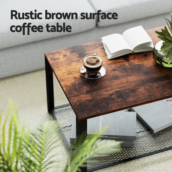 Artiss Coffee Table 2 Tier Rustic Brown 104Cm Coffee Tables