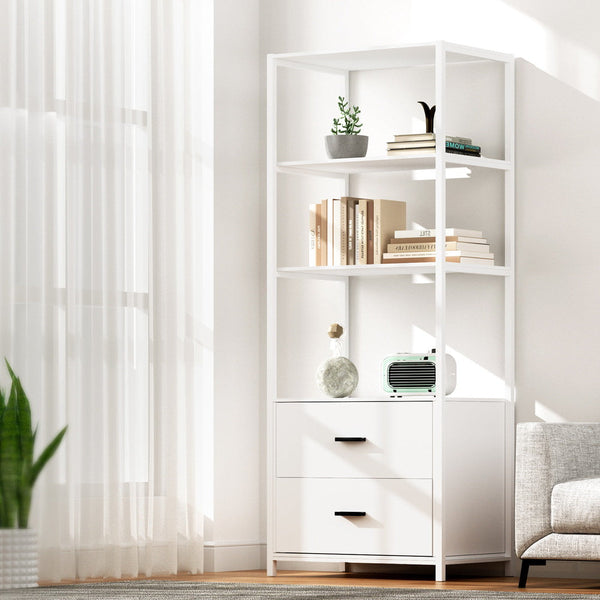 Artiss Bookshelf Display Shelf 2 Drawers 152Cm White Bookshelves
