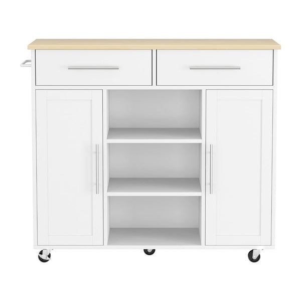 Artiss Kitchen Island Trolley Rolling Serving Cart Storage Drawer Cabinet 100Cm White Kitchen Carts