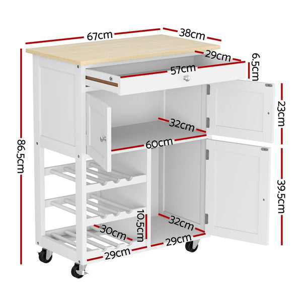 Artiss Kitchen Island Trolley Rolling Serving Cart Storage Cart Drawer Cupboard Kitchen Carts