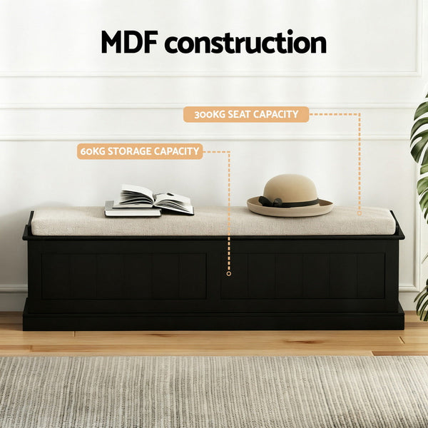 Faux Linen Storage Ottoman With Padded Seat And Fluted Design Furniture Ottomans Footstools & Poufs