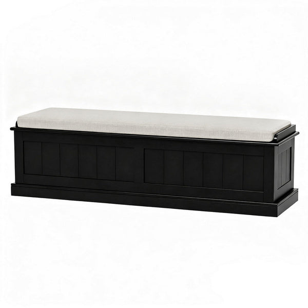 Faux Linen Storage Ottoman With Padded Seat And Fluted Design Furniture Ottomans Footstools & Poufs