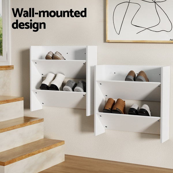 Shoe Racks Artiss Shoe Rack 2 Tier 12 Pairs Wall Mounted X2 White