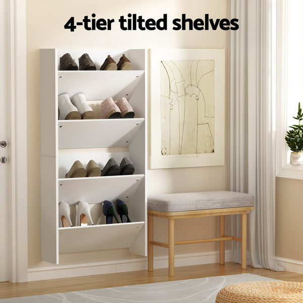 Shoe Racks Artiss Shoe Rack 2 Tier 12 Pairs Wall Mounted X2 White