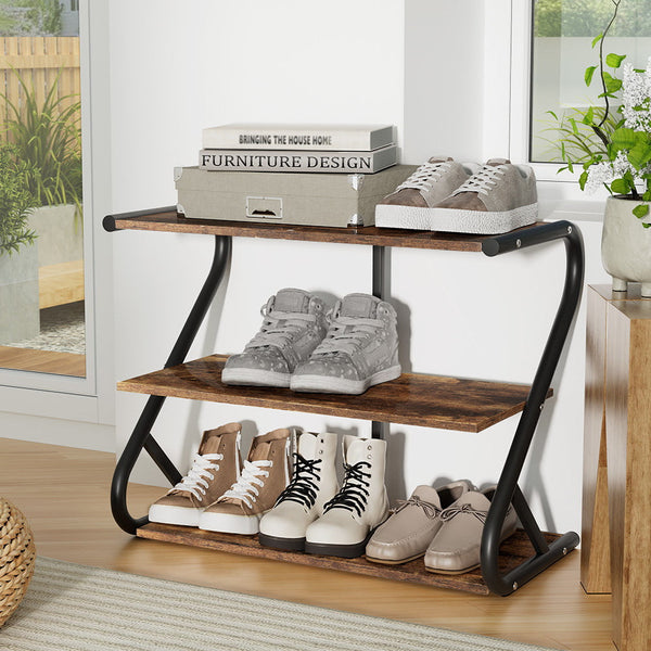 Artiss Shoe Rack Storage Shelves Organiser 3 Tiers Stand Black Shoe Racks