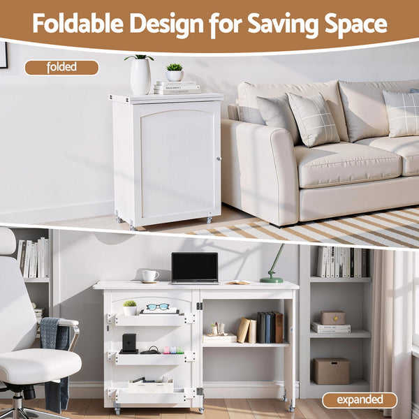 Artiss Folding Sewing Table Sewing Machine Desk Multi Functional Rolling Work Table Craft Station Sewing Machines