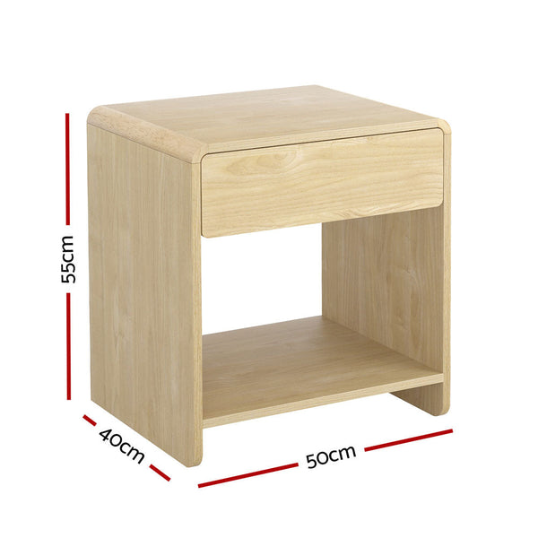Artiss Bedside Table Drawer Open Shelf Pine Bedside Tables