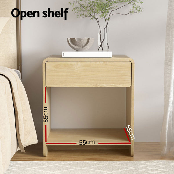 Artiss Bedside Table Drawer Open Shelf Pine Bedside Tables