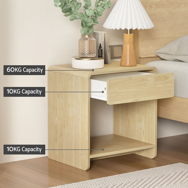 Artiss Bedside Table Drawer Open Shelf Pine Bedside Tables