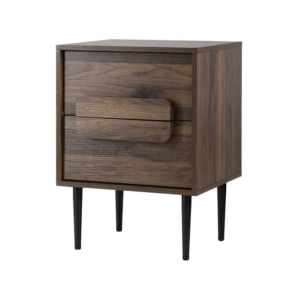 Artiss Bedside Table Nightstand 2 Drawers Walnut Bedside Tables