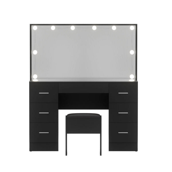 Artiss Dressing Table Vanity Desk Set Stool 10 Led Bulbs Black Dressing Tables