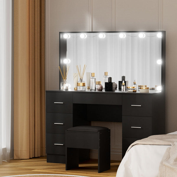 Artiss Dressing Table Vanity Desk Set Stool 10 Led Bulbs Black Dressing Tables
