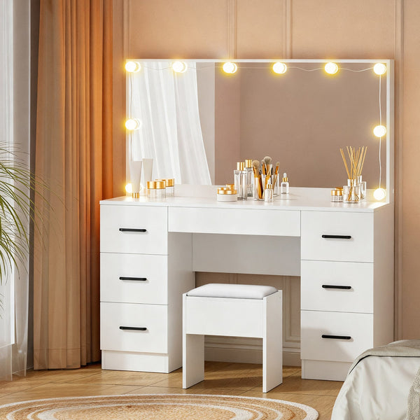 Mdf Dressing Table Set With Led Bulbs And Padded Stool For Bedroom Furniture Dressing Tables