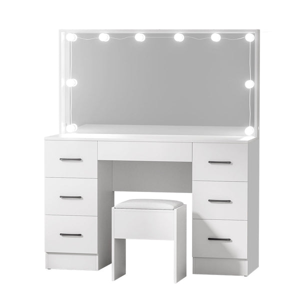 Mdf Dressing Table Set With Led Bulbs And Padded Stool For Bedroom Furniture Dressing Tables