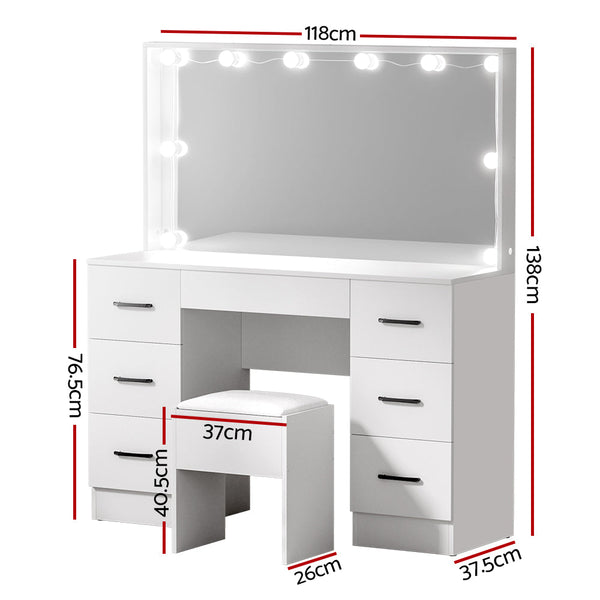 Mdf Dressing Table Set With Led Bulbs And Padded Stool For Bedroom Furniture Dressing Tables