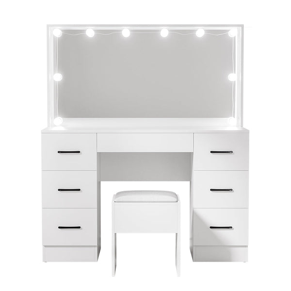 Mdf Dressing Table Set With Led Bulbs And Padded Stool For Bedroom Furniture Dressing Tables