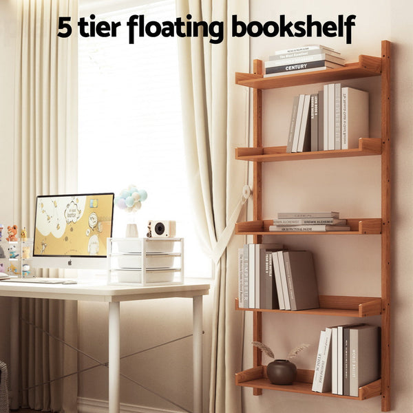 Artiss Bookshelf Floating Shelf Capiz Oak Bookshelves