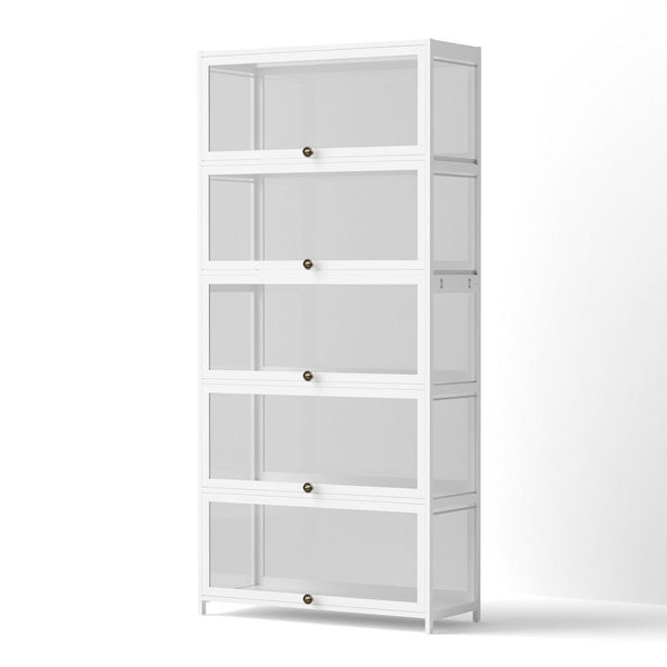 Artiss 5 Tier Display Cabinet Storage Bookshelf Clear Shelf White Bookshelves