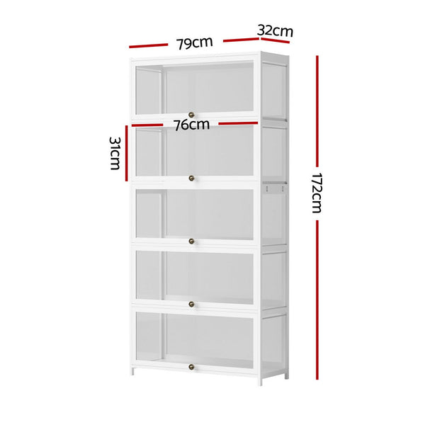 Artiss 5 Tier Display Cabinet Storage Bookshelf Clear Shelf White Bookshelves