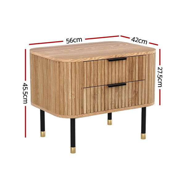 Artiss Bedside Table 2 Drawers Paulownia Wood Pine Bedside Tables