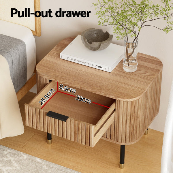 Artiss Bedside Table 2 Drawers Paulownia Wood Pine Bedside Tables