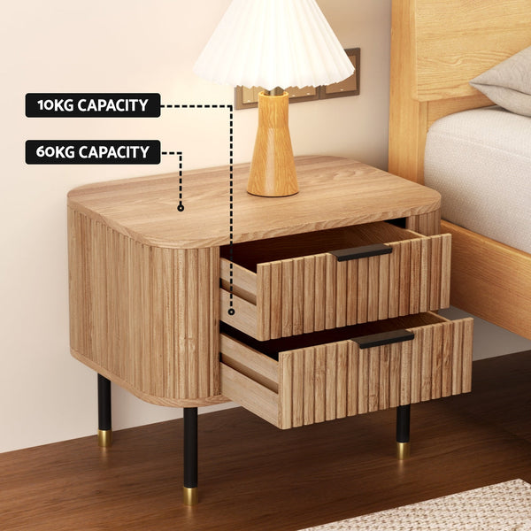 Artiss Bedside Table 2 Drawers Paulownia Wood Pine Bedside Tables