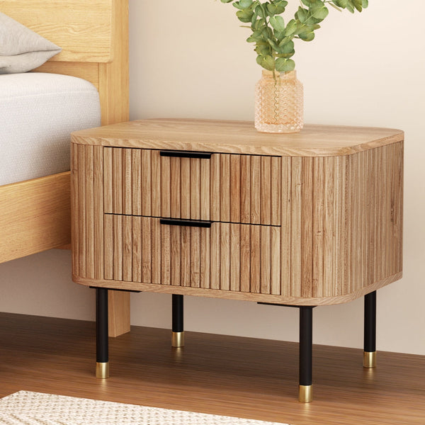 Artiss Bedside Table 2 Drawers Paulownia Wood Pine Bedside Tables
