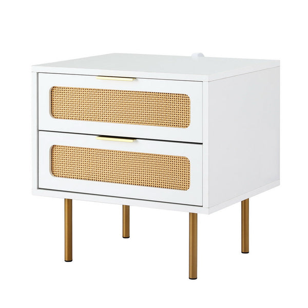 Artiss Rattan Bedside Table 2 Drawers Pine Bedside Tables