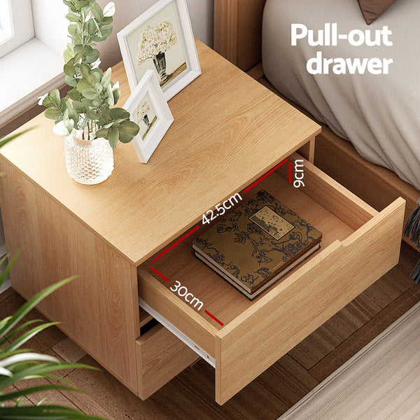 Artiss Bedside Table 2 Drawers Nightstand Pine Bedside Tables