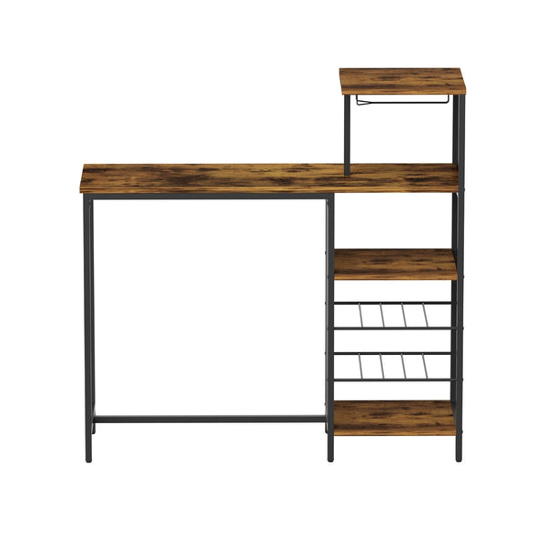 Artiss Industrial Bar Table With Wine Rack Cup Holder Multi Level Storage 122Cm Walnut Bar Tables
