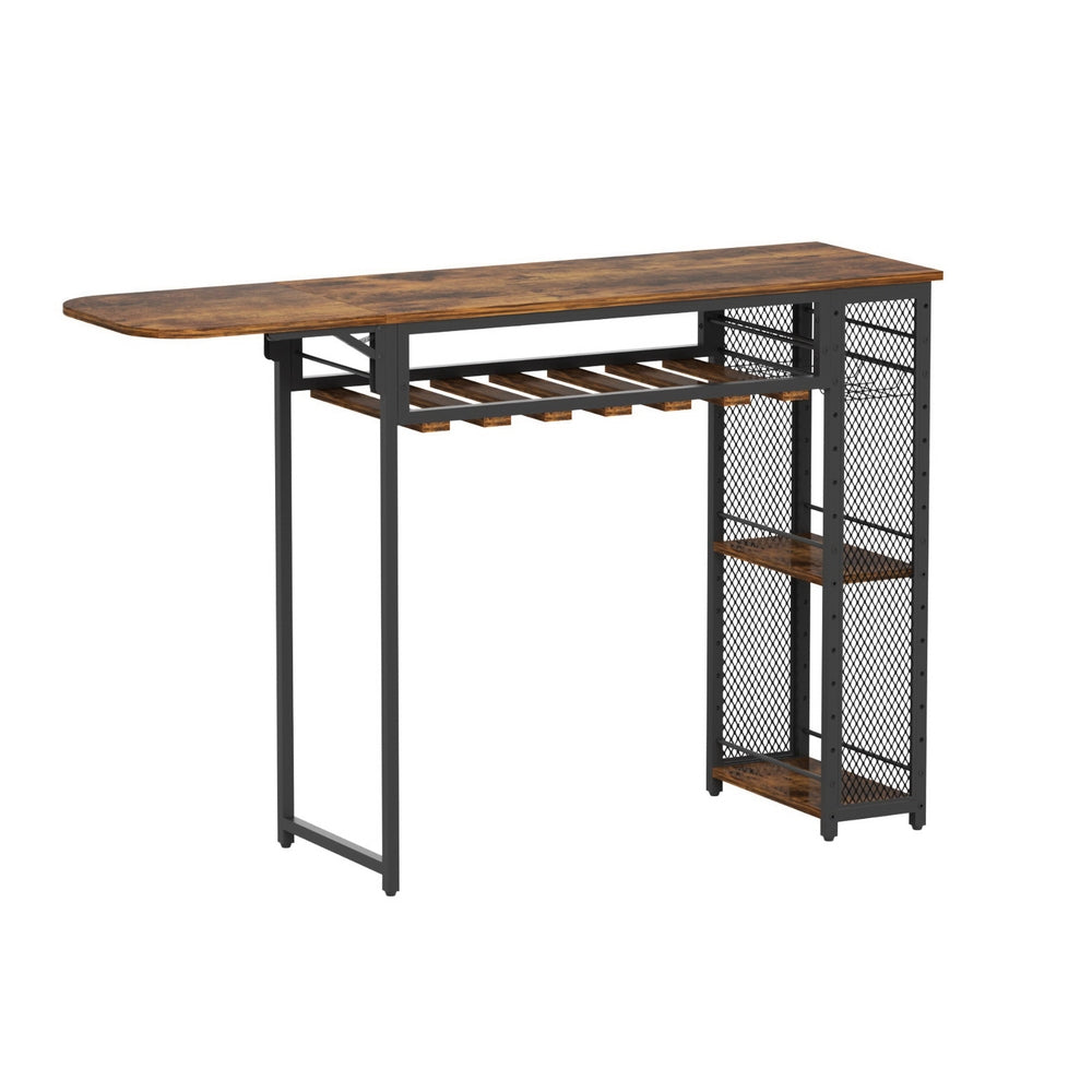 Artiss Industrial Bar Table With Wine Rack Built Cup Holder Extendable 140Cm Bar Tables