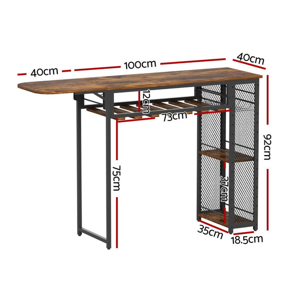 Artiss Industrial Bar Table With Wine Rack Built Cup Holder Extendable 140Cm Bar Tables