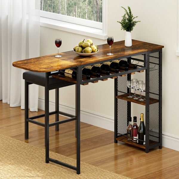 Artiss Industrial Bar Table With Wine Rack Built Cup Holder Extendable 140Cm Bar Tables
