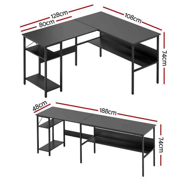 Artiss Computer Desk L Shape Home Office Study Table Desks Open Shelf Black Home Office Desks