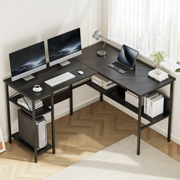 Artiss Computer Desk L Shape Home Office Study Table Desks Open Shelf Black Home Office Desks