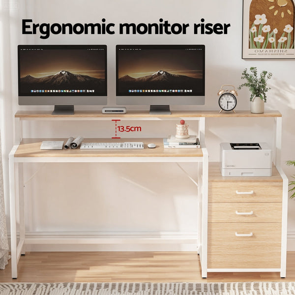 Artiss Computer Desk Home Office Study Table Desks W/Drawers Open Shelf Oak 160Cm Home Office Desks