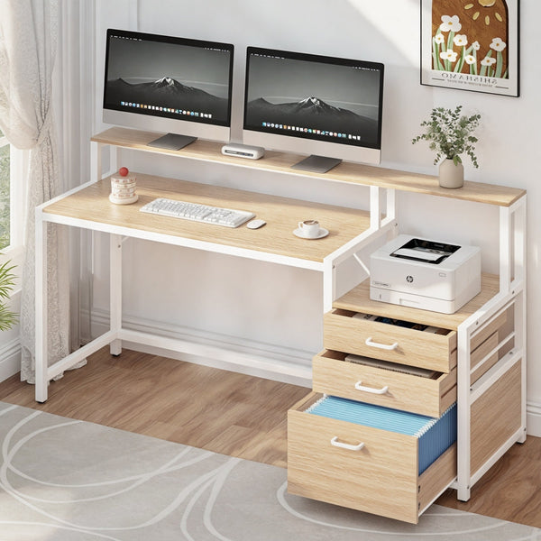 Artiss Computer Desk Home Office Study Table Desks W/Drawers Open Shelf Oak 160Cm Home Office Desks