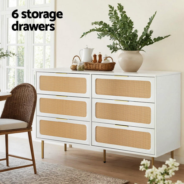 Artiss Chest Of 6 Drawers Lowboy Cabinet White Dressers & Chests Of Drawers