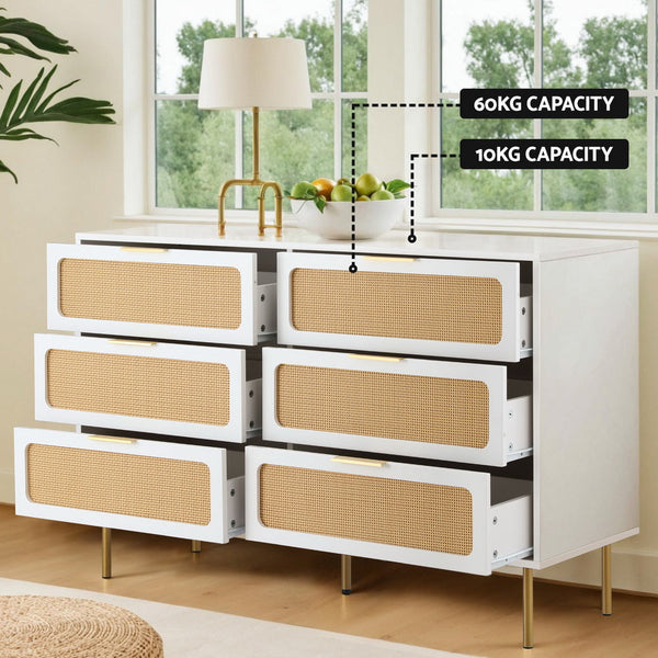 Artiss Chest Of 6 Drawers Lowboy Cabinet White Dressers & Chests Of Drawers
